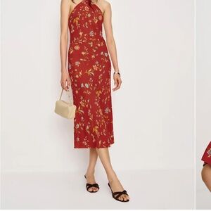 Reformation Floria Red Floral Halter Midi Dress New